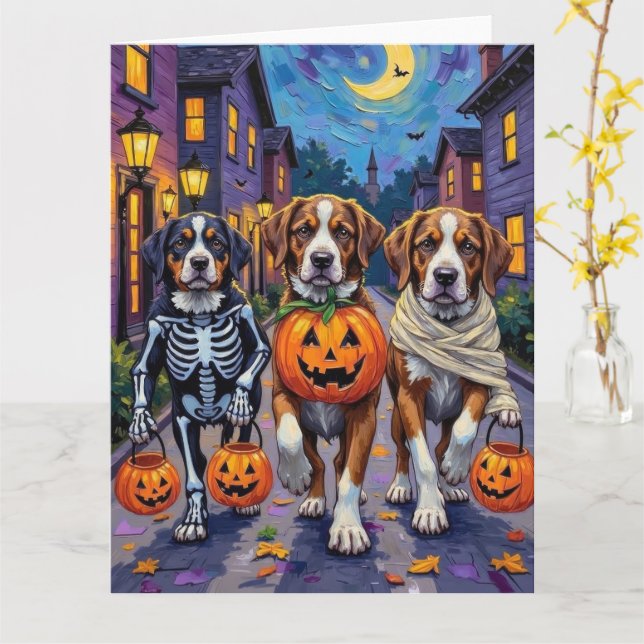 Carte Saint Bernard Dogs in Halloween Costumes (Fleur jaune)