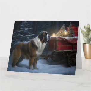 Carte Saint-Bernard Traîneau enneigé Décor de Noël