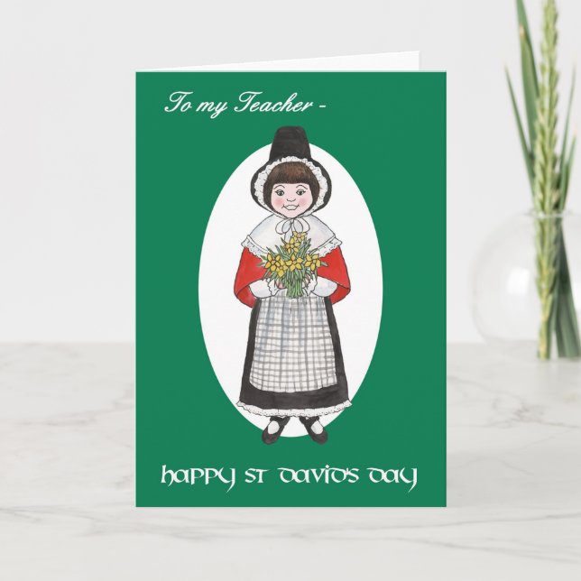 Carte Saint David's Day, Costume gallois, Pour enseignan (Devant)