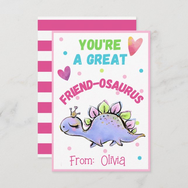 Carte Saint Dinosaur Valentine pour enfant Ami-Osa (Devant / Derrière)