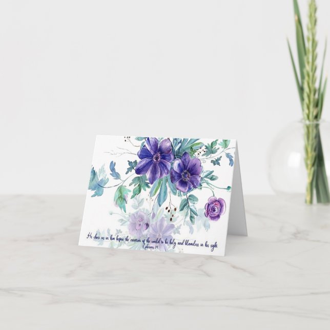 Carte Saint et irréprochable, note florale aquarelle vio (Devant)