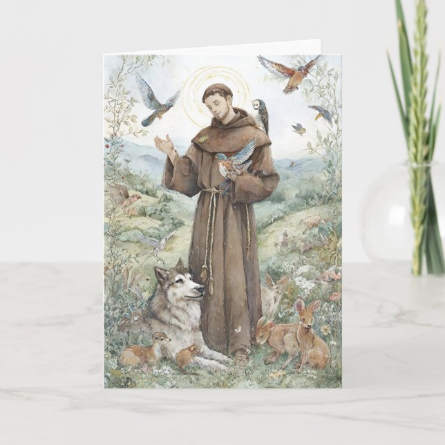 Carte Saint François d'Assise avec des Animaux (Devant)