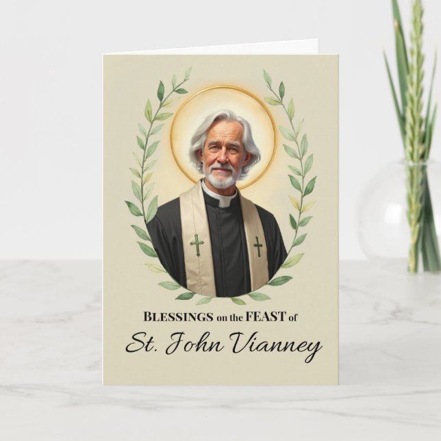 Carte Saint John Vianney Fête Bénédiction Jour Wreath (Devant)