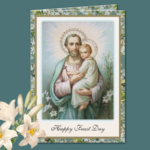 Carte Saint Joseph Fête Jésus Floral Religieux Vintage