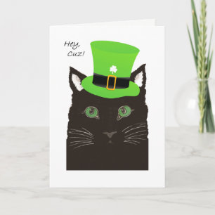 Carte Saint Paddy's Day, pour Cousin, Cuz, Cat porte Cas