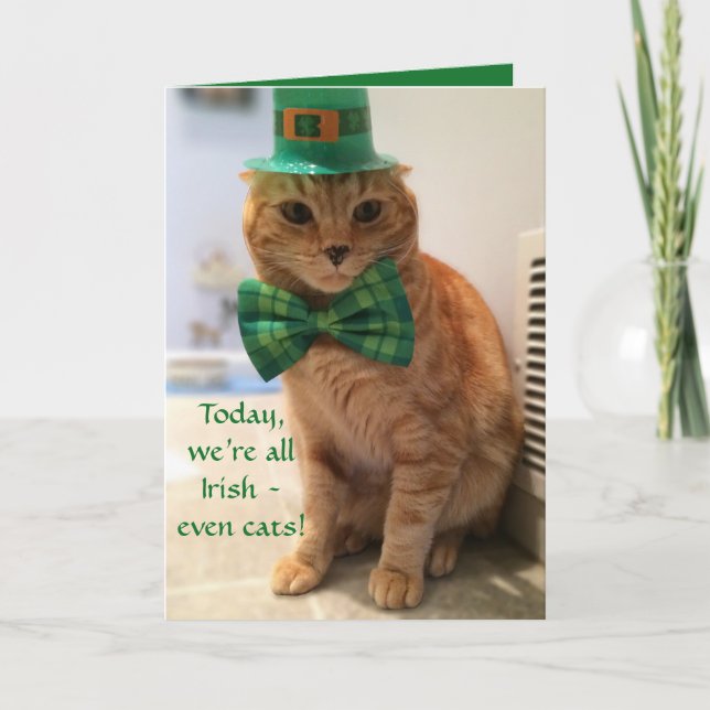 Carte Saint Patrick avec un chat mignon (Devant)