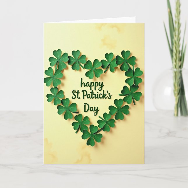 Carte Saint-Patrick motif cœur de trèfle (Devant)