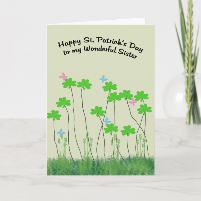 Carte Saint Patrick pour Soeur avec Shamrock (Devant)