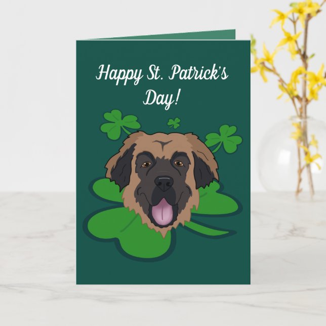 Carte Saint Patrick’s Day Leonberger (Fleur jaune)