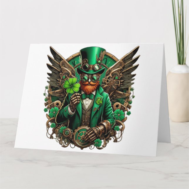 Carte Saint-Patrick steampunk trèfle (Devant)