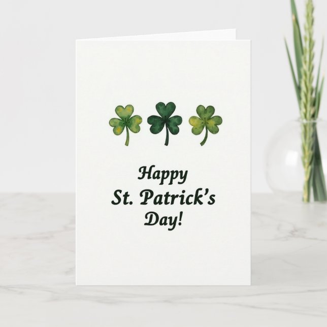 Carte Saint-Patrick Trèfle Aquarelle (Devant)