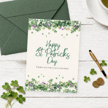 Carte Saint-Patrick Trèfle Aquarelle