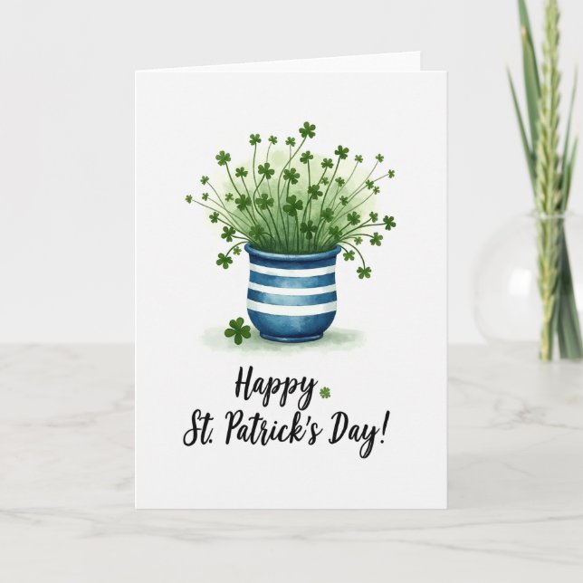 Carte Saint-Patrick Trèfles Rayés Pot (Devant)