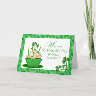 Carte Saint Patrick's Day Anniversaire avec Cupcake