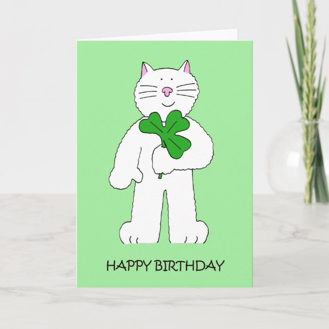 Carte Saint Patrick's Day Anniversaire Chat avec Shamroc (Devant)