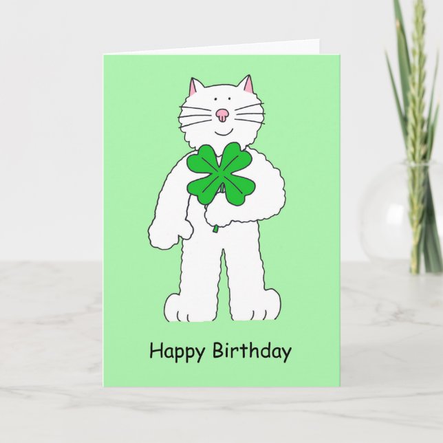Carte Saint Patrick's Day Anniversaire Chat avec Shamroc (Devant)