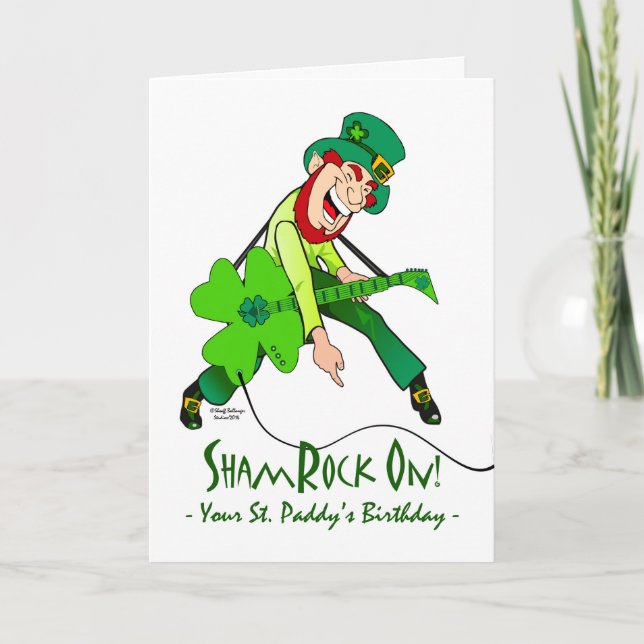 Carte Saint Patrick's Day Anniversaire, Rock Star, Shamr (Devant)
