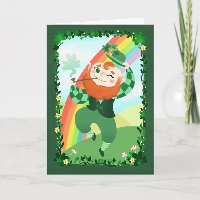 Carte Saint Patrick's Day Cute Leprechaun (Devant)