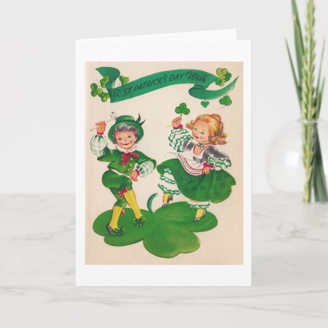 Carte Saint Patrick's Day Garçon & Fille, Vintage (Devant)