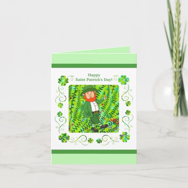 Carte Saint Patrick's Day Leprechaun & Irish Blessing (Devant)