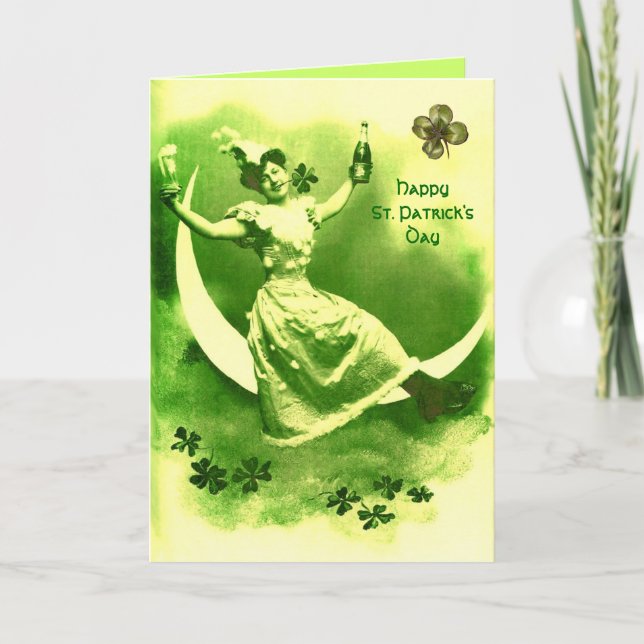 CARTE SAINT PATRICK'S DAY LUNE LADY AVEC SHAMROCK (Devant)