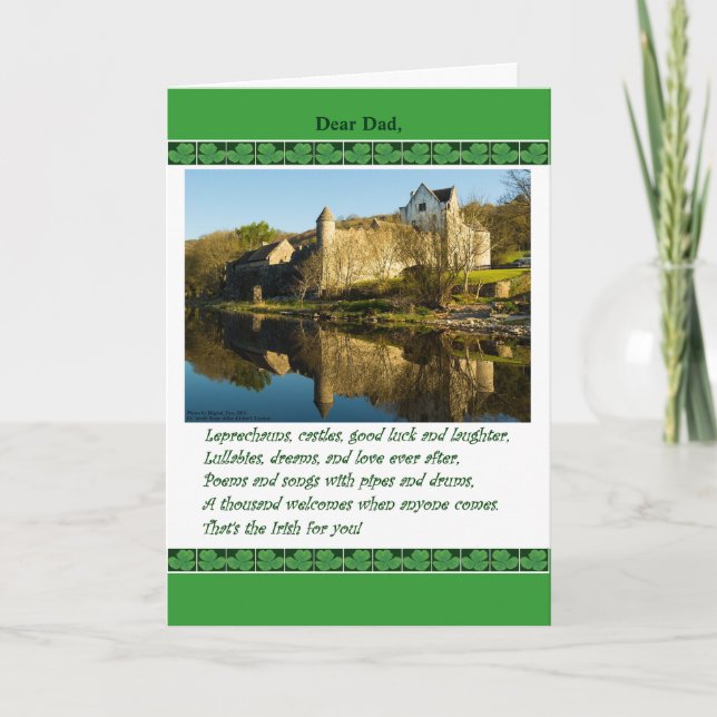 Carte Saint Patrick's Day pour papa, poème, Château, Sha (Devant)