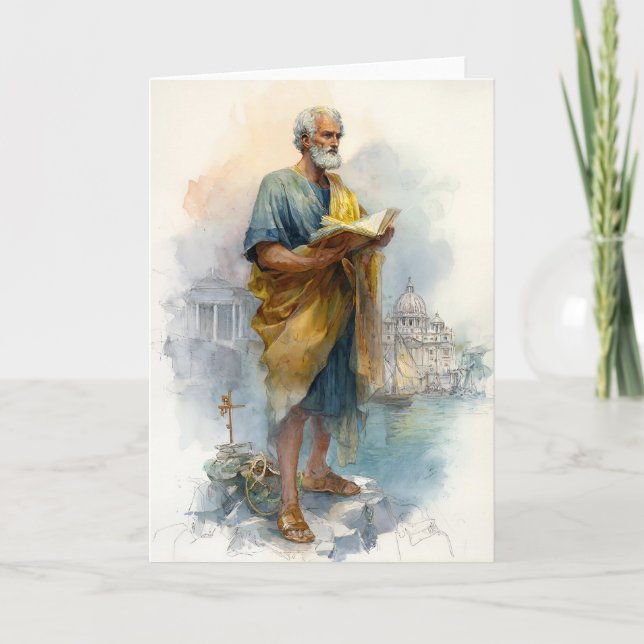 Carte Saint Pierre lisant au bord de la mer (Devant)