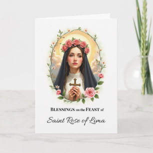 Carte Saint Rose de Lima Fête Bénédiction Jour Aquarelle