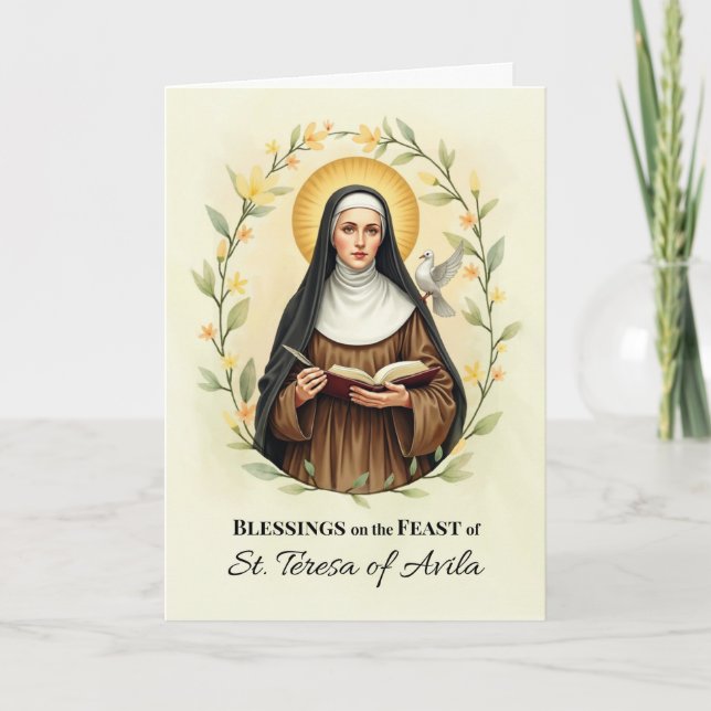 Carte Saint Thérèse d'Avila Jour de Fête Bénédictions Fl (Devant)
