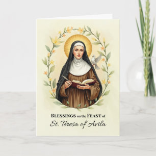 Carte Saint Thérèse d'Avila Jour de Fête Bénédictions Fl