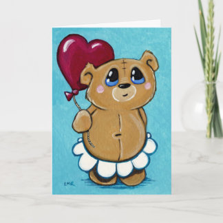 Carte Saint Valentin à l'ours mignon tenant le bal