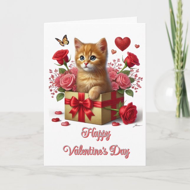 Carte Saint-Valentin au petit chat roux  (Devant)