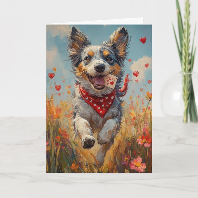 Carte Saint Valentin australien mignon Chien de berger (Devant)