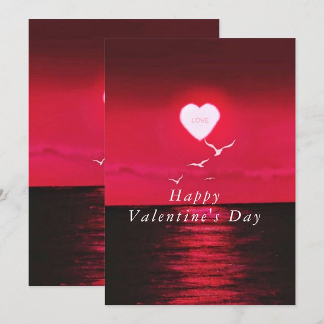 Carte Saint-Valentin avec coucher de soleil romant (Devant / Derrière)