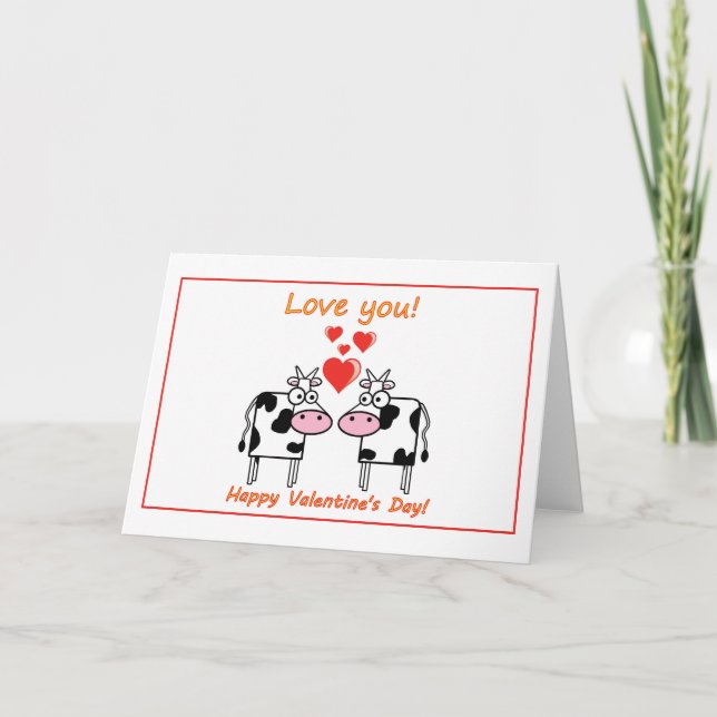 Carte Saint Valentin avec des vaches amoureuses des coeu (Devant)