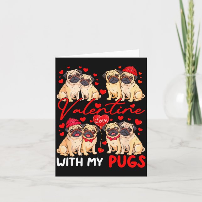 Carte Saint-Valentin Avec Mon Couple De Pugs Costume De  (Devant)