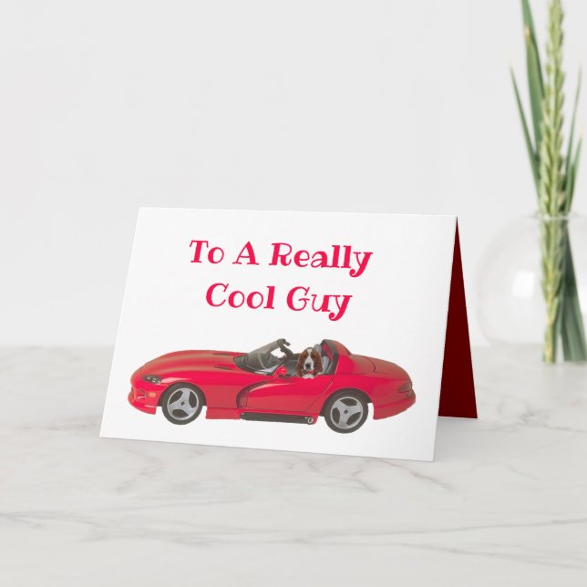 Carte Saint Valentin avec Red Sports Car & Basset (Devant)