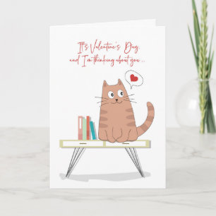 Carte Saint Valentin Chat Whimsical sur la table Penser