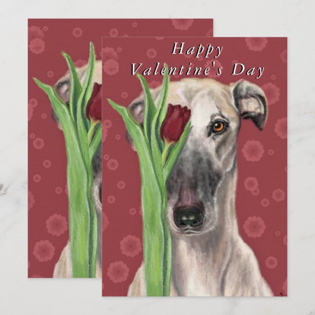 Carte Saint Valentin Chien romantique avec Fleur (Devant / Derrière)