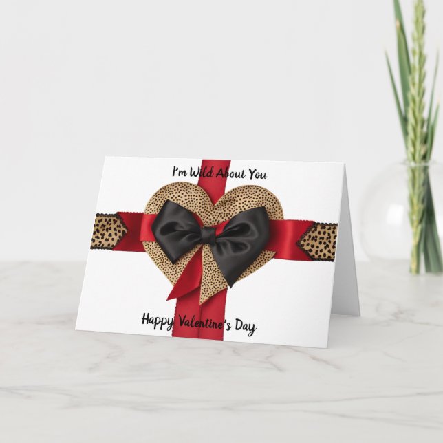 Carte Saint-Valentin cœur léopard noir rouge (Devant)