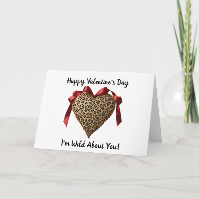 Carte Saint-Valentin cœur ruban rouge léopard (Devant)