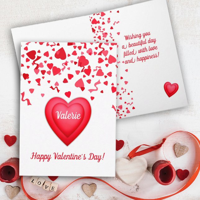 Carte Saint Valentin Coeurs de Confetti Rouge Salutation (Fun Valentine's Day confetti and red hearts design
)