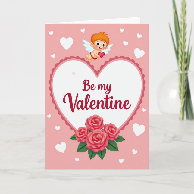 Carte Saint-Valentin Cupidon Amour Roses (Devant)