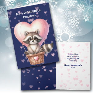 Carte Saint-Valentin Cute Raccoon Heart Balloon En