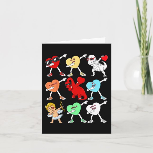 Carte Saint-Valentin Dabbing coeurs Cupidon T Rex Dino D (Devant)
