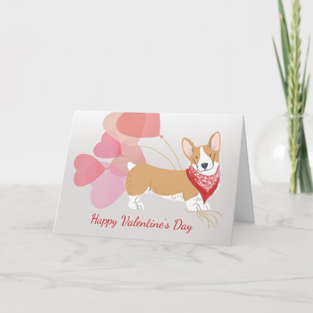 Carte Saint Valentin de Chien de Corgi avec Ballon (Devant)