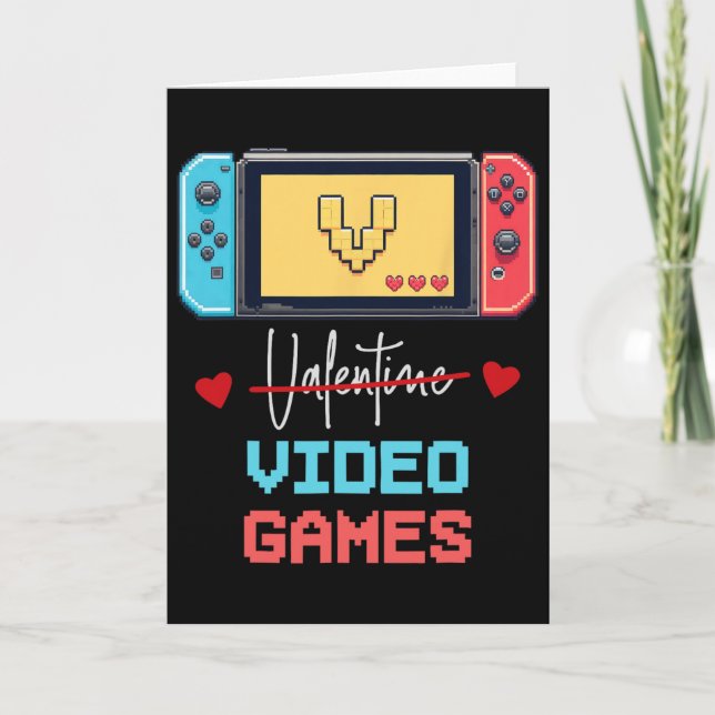 Carte Saint Valentin de drôle gamer V est pour Valentin  (Devant)