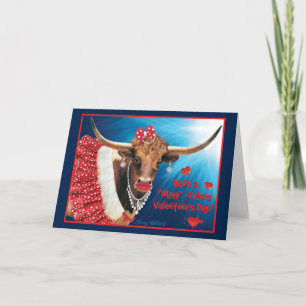 Carte Saint-Valentin de vache Longhorn romantique