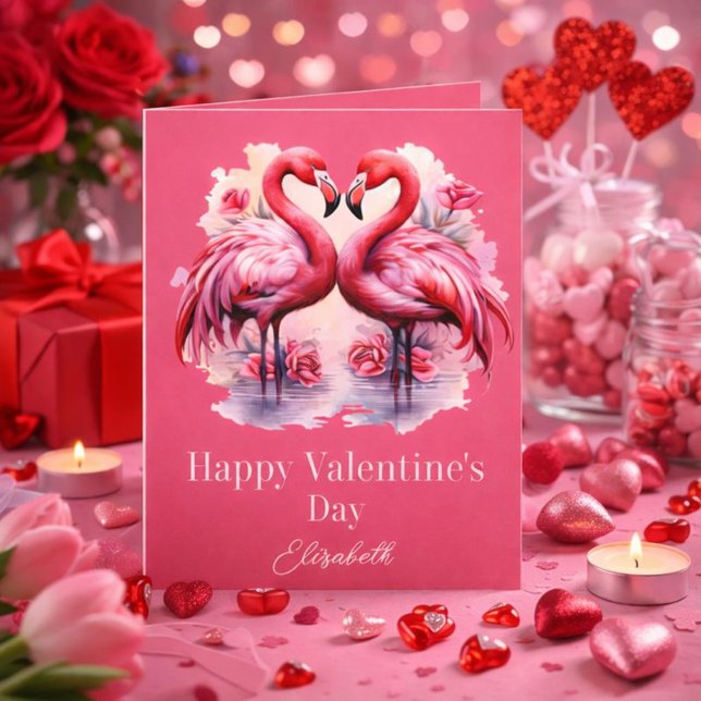 Carte Saint-Valentin des flamants roses adorables (Créateur téléchargé)