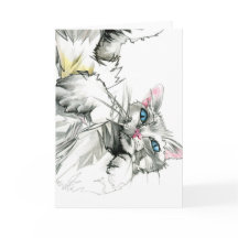 Carte Saint-Valentin : Dessin de chat blanc